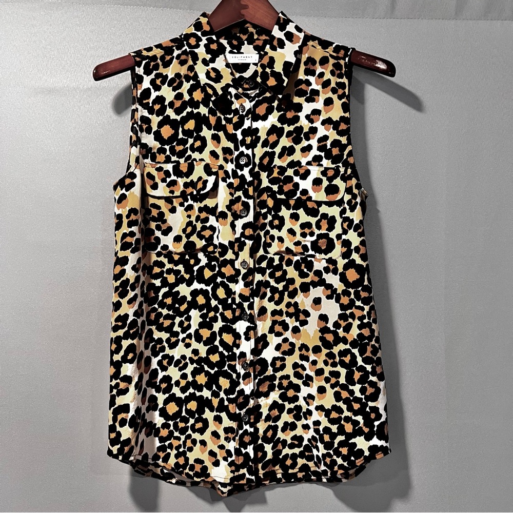 Equipment Leopard Print Button Down Sleeveless Sh… - image 1